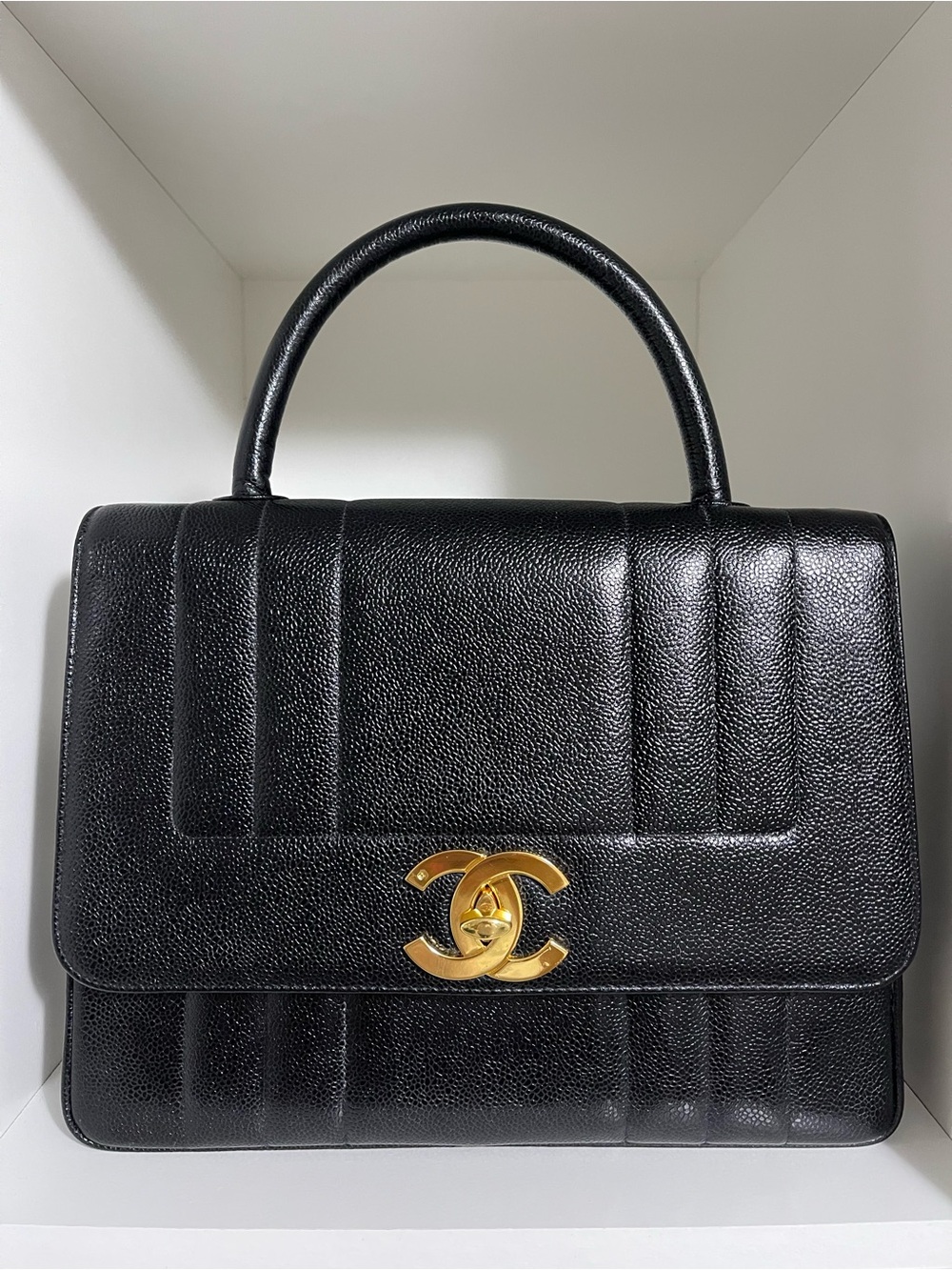 Authentic CHANEL Vintage Mademoiselle Kelly Black Caviar Bag - Picture 2 of 16